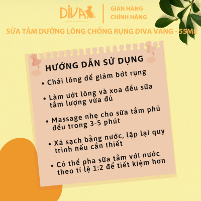 SỮA TẮM CHÓ DƯỠNG LÔNG GIẢM RỤNG DIVA VÀNG 55ML (DIVA FORMULA 4)