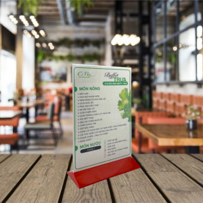 Kệ mica 2 mặt Enter E18 100x150mm đế màu, Kệ menu nhà hàng, Standee mica để bàn, Bảng quét mã QR Code