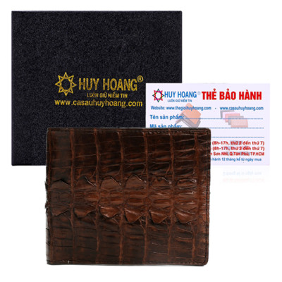 HJ2207-08-09-42 - Ví nam Huy Hoàng da cá sấu gai đuôi màu đen, nâu đỏ, vàng bò, nâu đất