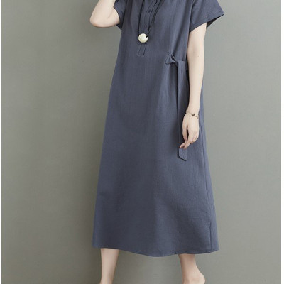 Đầm đũi suông dáng dài chữ A cổ Đức phối cúc ngực có túi 2 bên vải mềm mại, tôn dáng da61