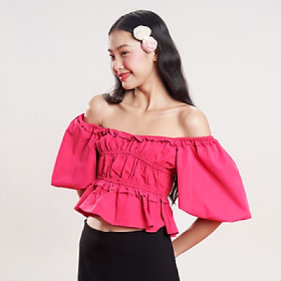 DOTTIE - Áo kiểu tay phồng chạy thun - Hồng sen - T0866