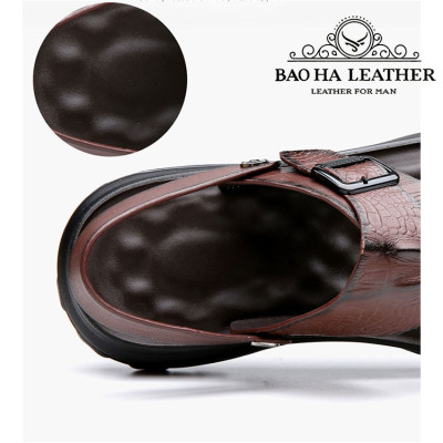 Dép nam quai ngang da dập nổi BHD7100 Dép quai hậu nam