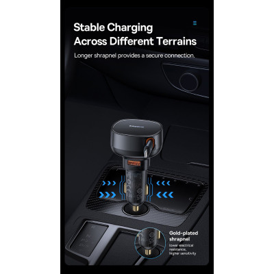 Tẩu sạc dùng trên ô tô tích hợp cáp Type C và iP Cable 60W Baseus Enjoyment Pro Car Charger - Hàng chính hãng