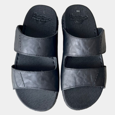 Dép  da Nam quai ngang đế cao 3.5cm Trường Hải may viền da bò thật Màu đen QN155 